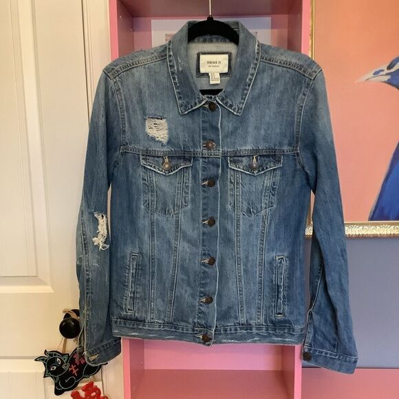 Forever 21 Distressed Jean Jacket 🪆 - Picture 1 of 4